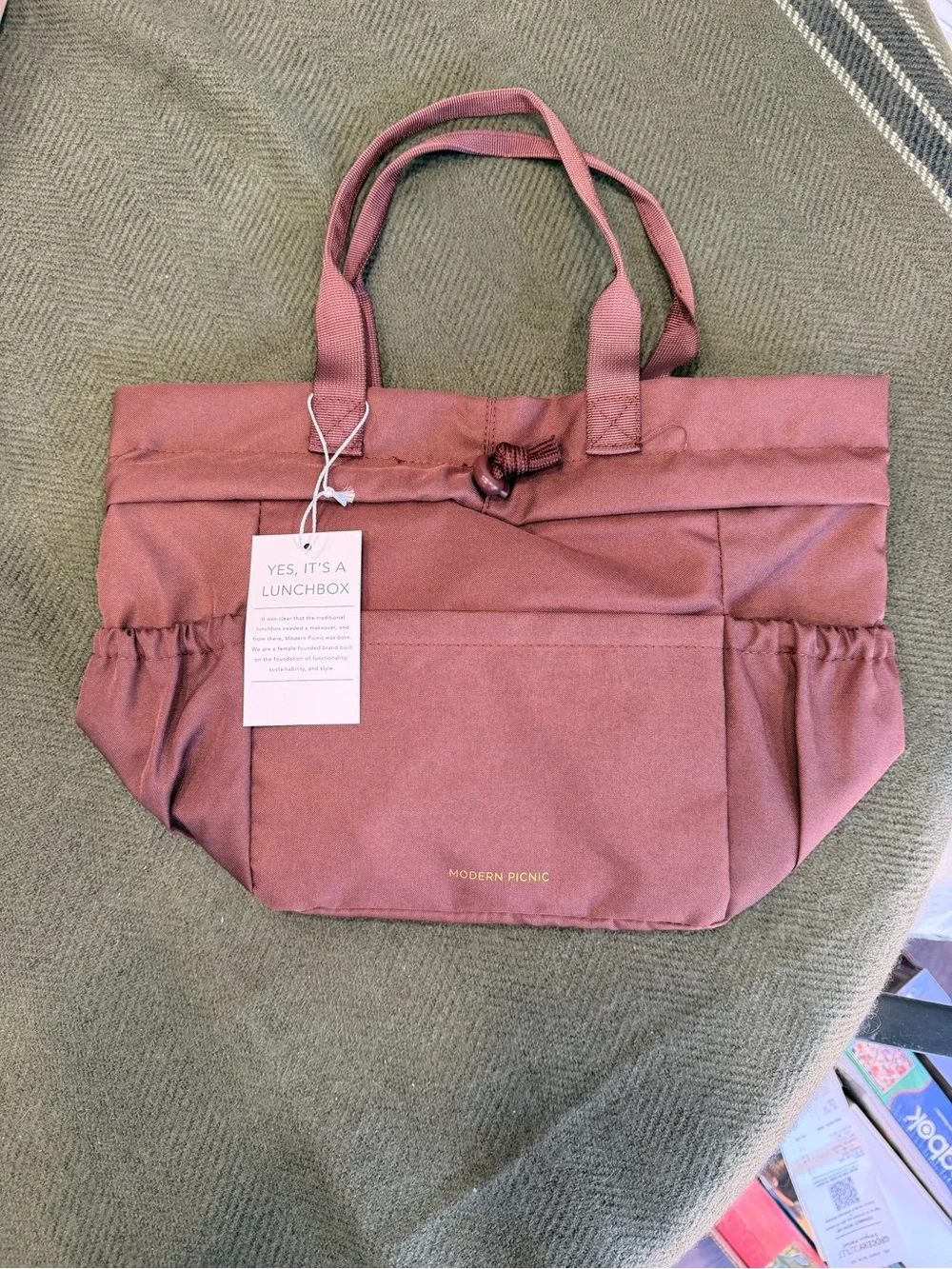 NWT Drawstring Lunch Tote Bag - Dusty Rose - Picture 2 of 8